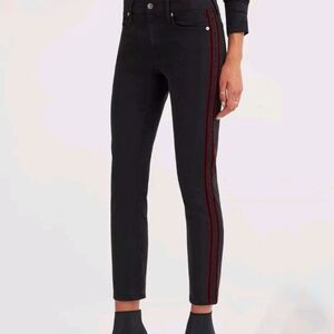 7 For All Mankind Skinny Ankle Black Jeans With Red Velvet Stripes